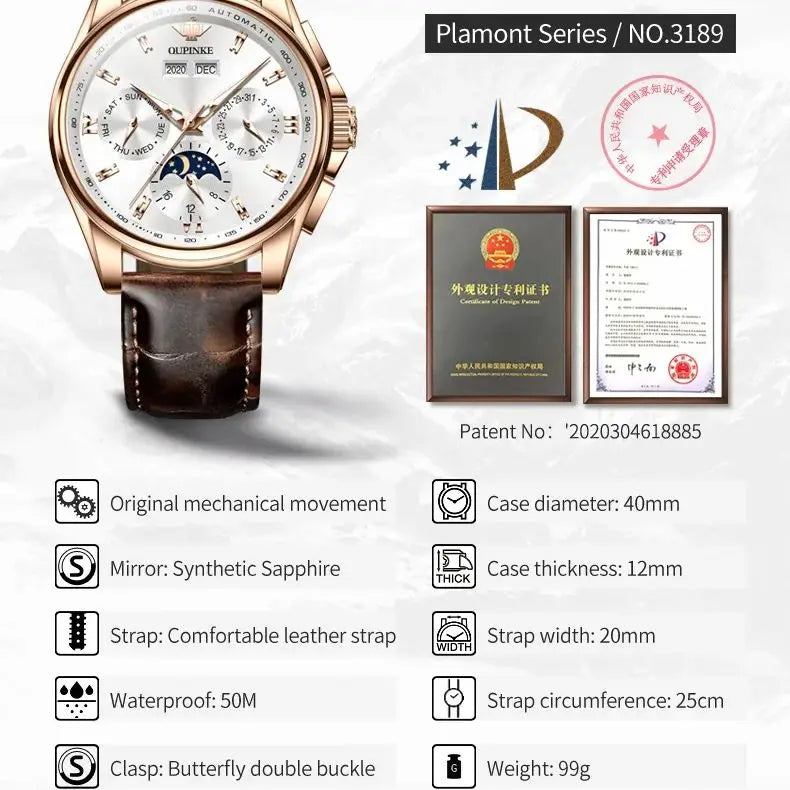 Men’s Automatic Mechanical Watch. Luxury Stainless Steel Skeleton Design