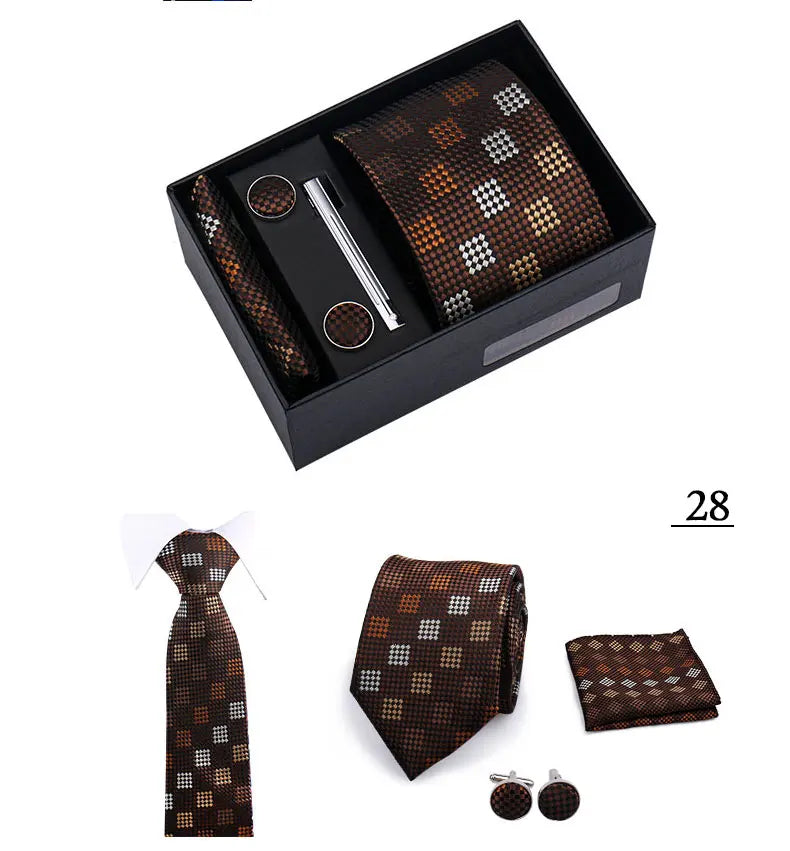 Tie Men With Box Top Quality Business Ties Hanky Cufflink Set Clips Green Necktie Corbatas For Men Wedding In Gift Box Gravatas