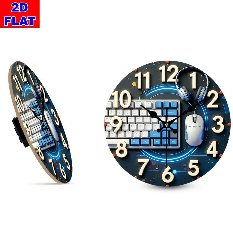 Modern Industrial Wall Clock – Blue Gear  Design & Bold Numerals