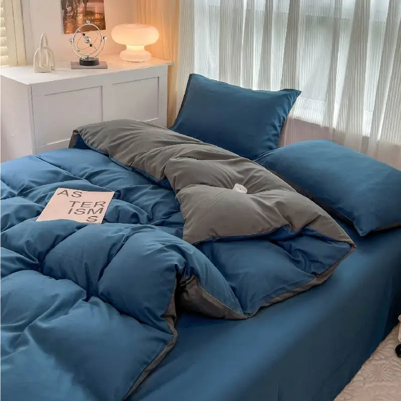 4-Piece Soft Brushed Duvet Cover Set . Solid Color Bedding