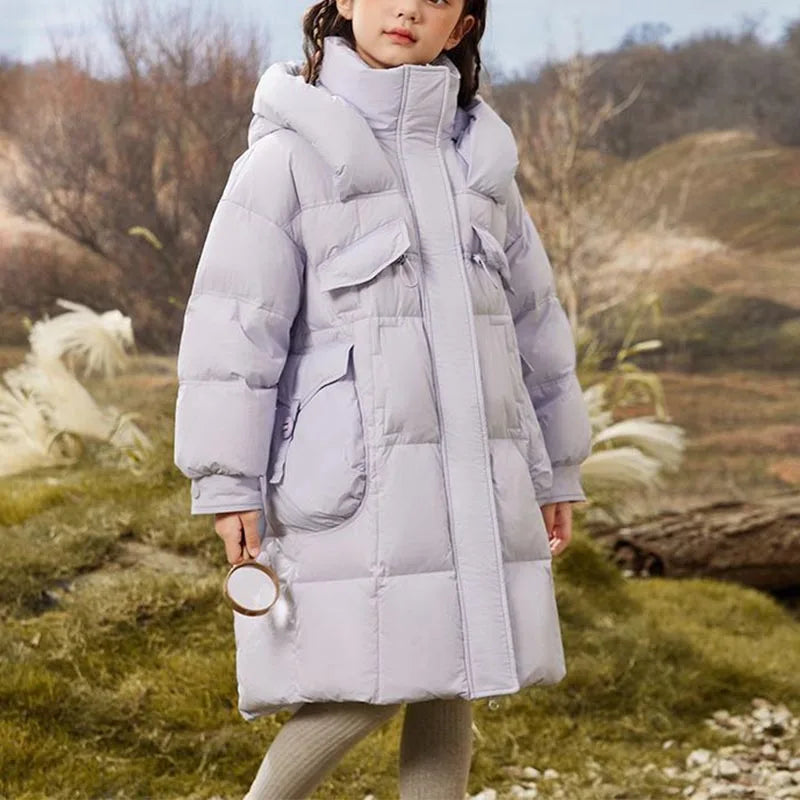 Winter Duck Down Puffer Jacket For Girls Kids Hooded Coat