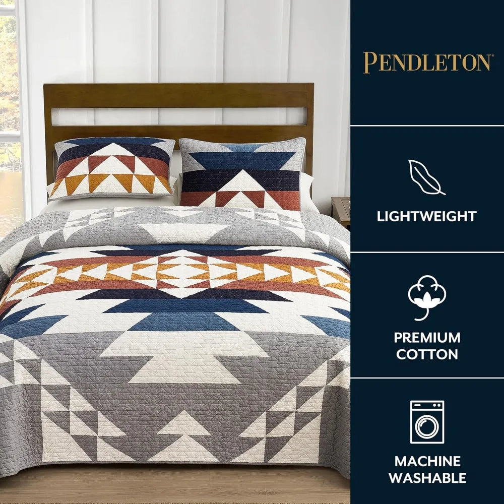 Pendleton Explorer Quilt Set for Full/Queen Beds - 2 Shams Included, Premium Cotton, Lightweight Coverlet in Rustic