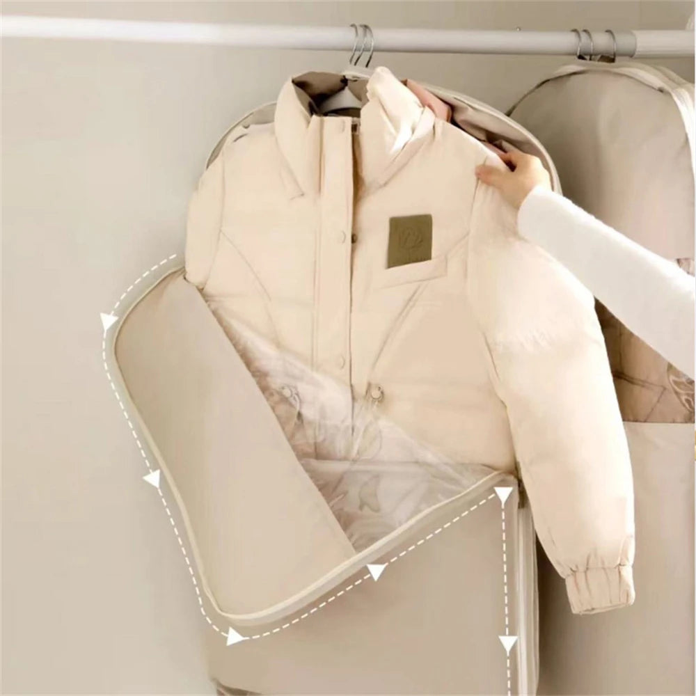 Space Saving Compressed Down Jacket Storage Bag Transparent Hanging Dust Cover With Zipper For Winter Coats Blankets Comforters