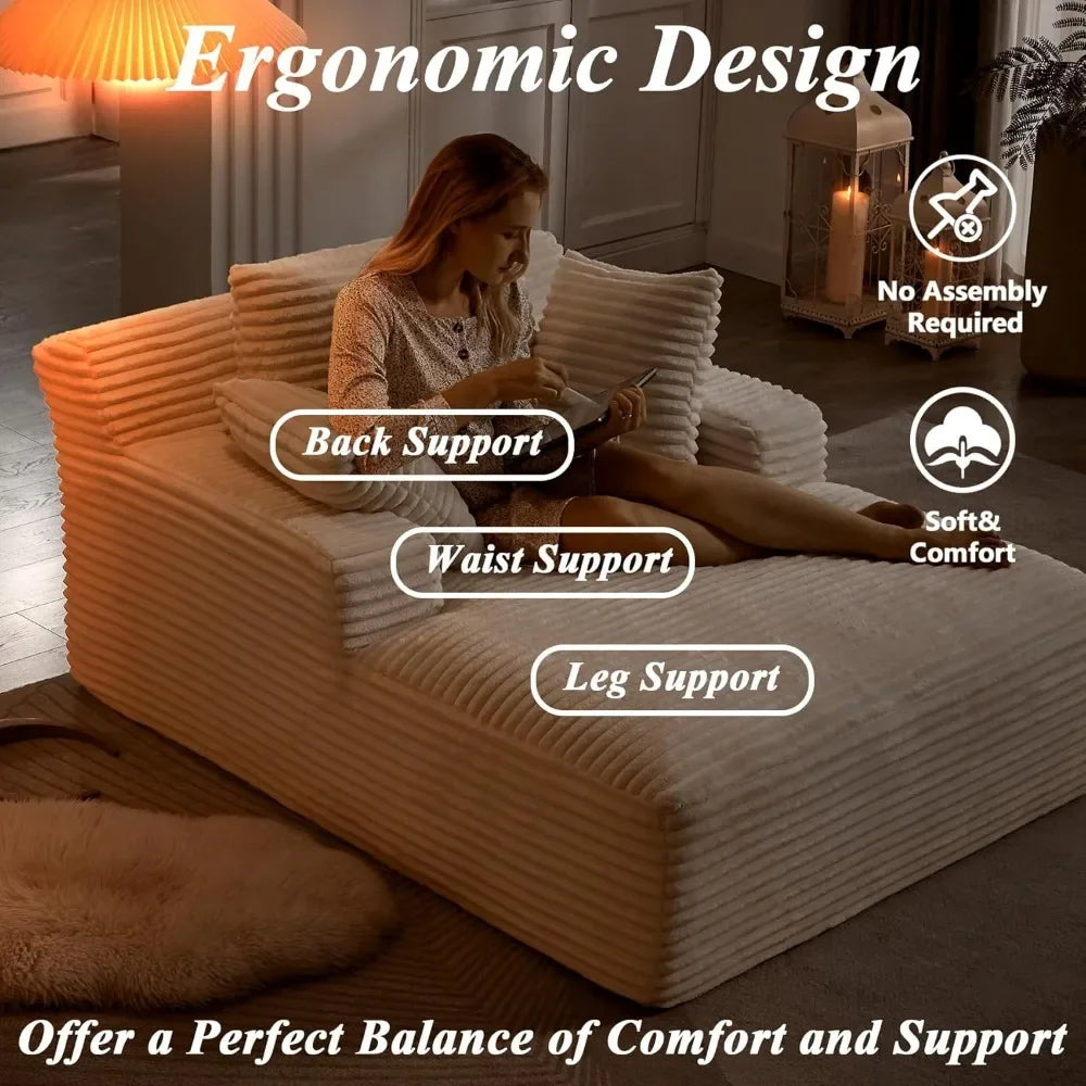 49" Chaise Lounge Indoor, Oversized Chaise Lounge Chair with 3 Comfy Pillows for Living Room Bedroom, Wide Arms Corduroy Fabric