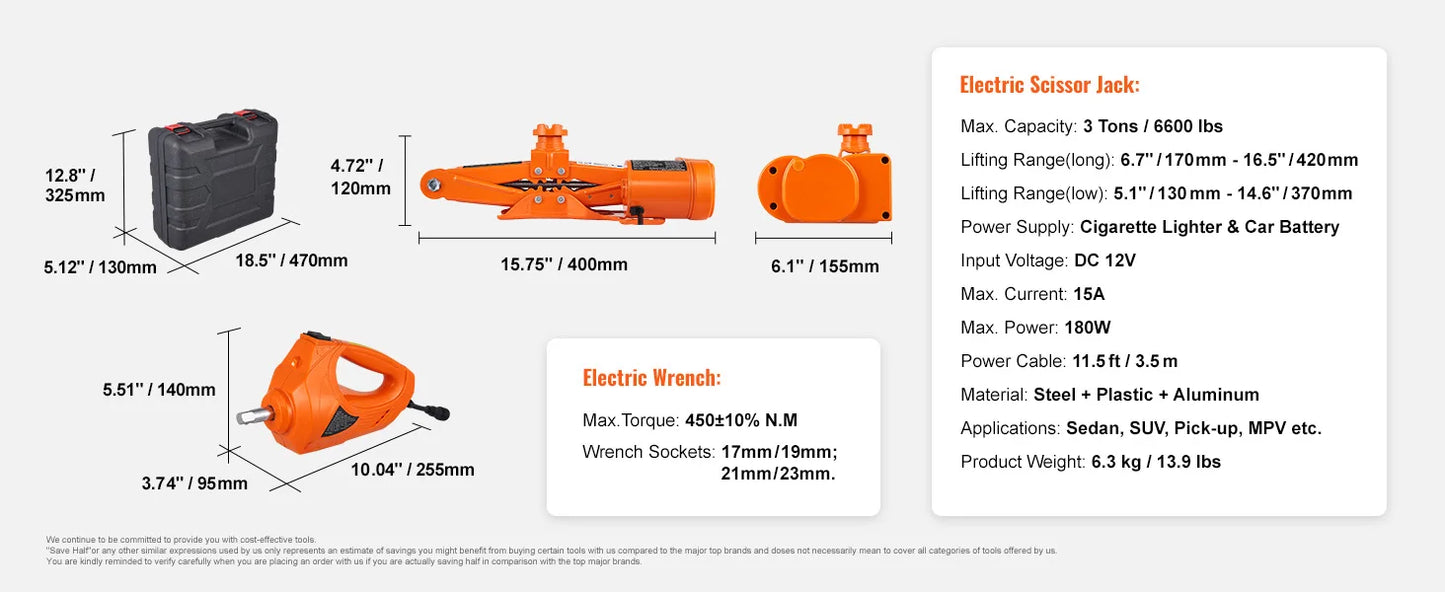 SucceBuy Electric Car Jack 3T Scissor Jack with Electric Impact Wrench 12V Portable Car Jack Lifting for SUV Truck Tire Change