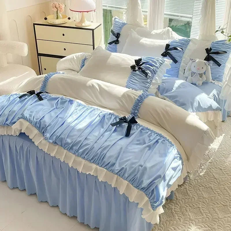 Elegant Ruffled Bow Comforter Bedding Set