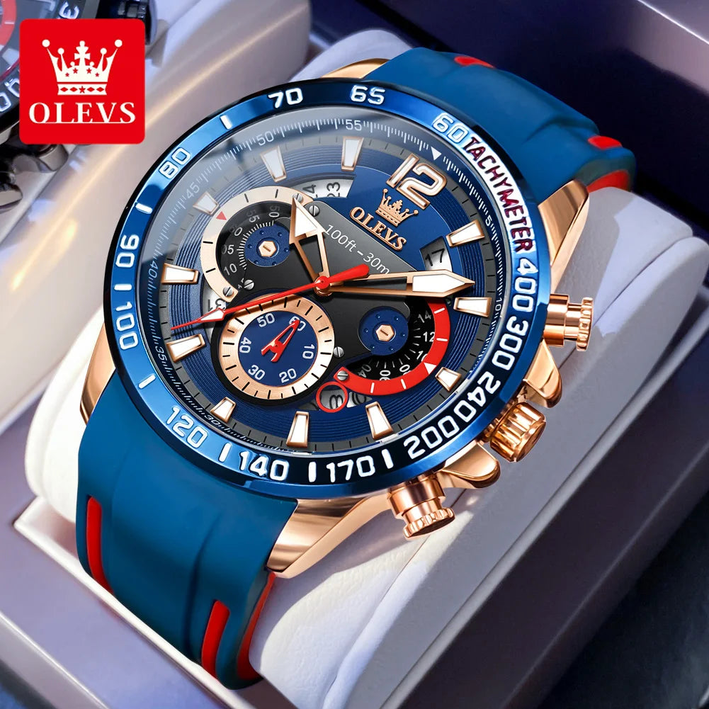 Men’s Luxury Quartz Chronograph Watch – Silicone Strap Sports Design
