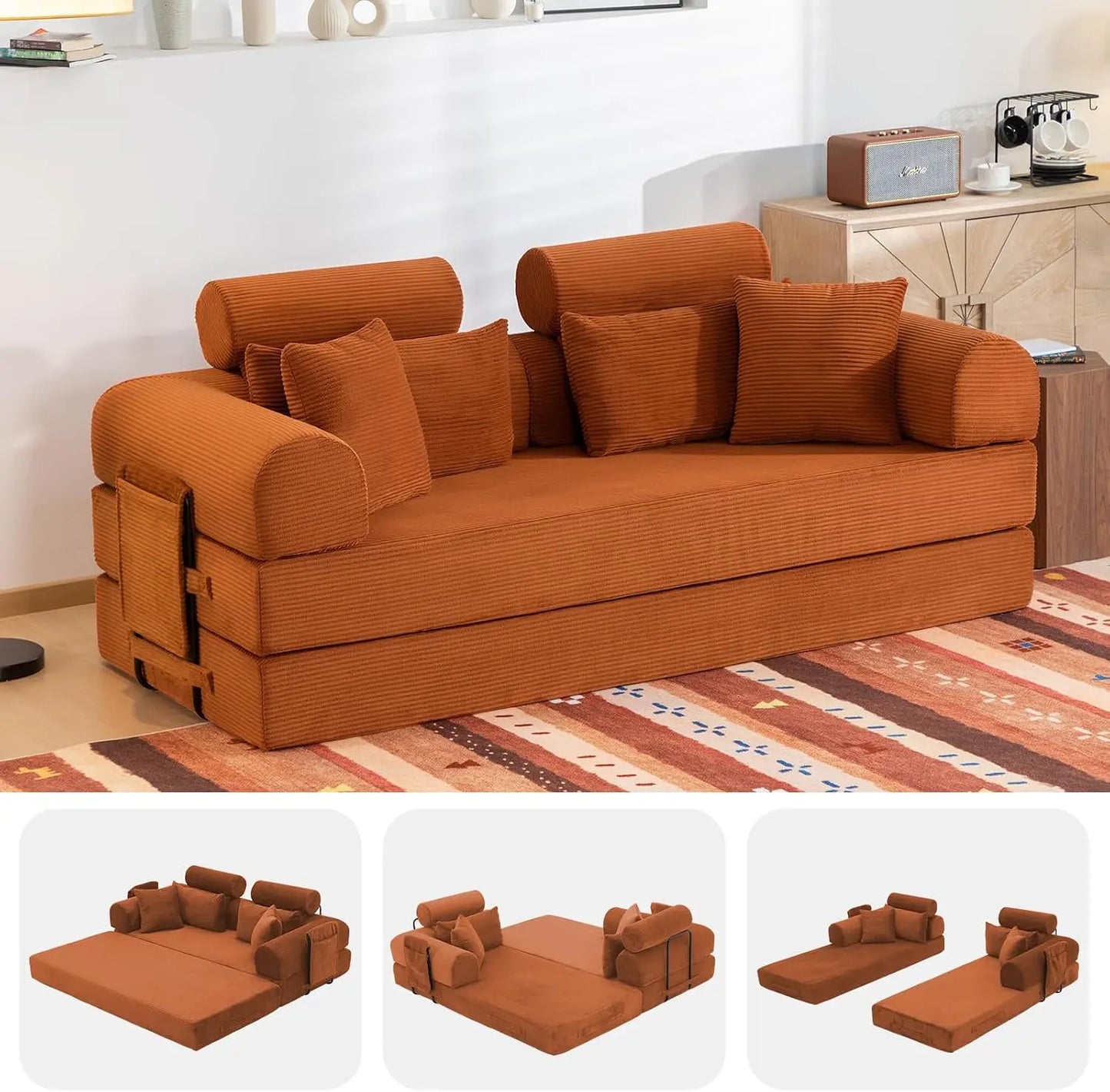 78.8-Inch Convertible Futon Sofa Bed with High Back