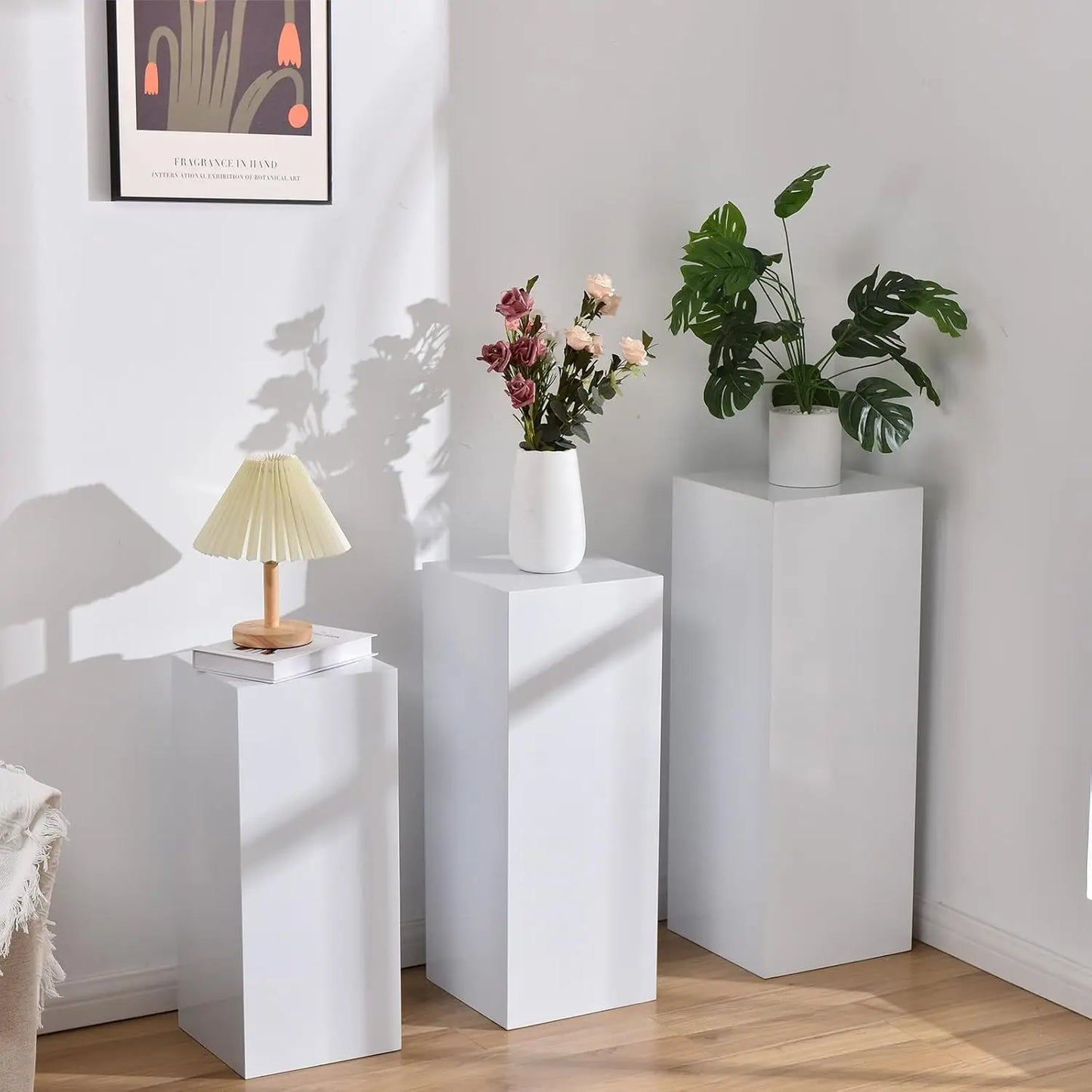 3-Piece White Square Metal Pedestal Stand Set  Elegant Cake, Dessert & Party Display Stands for Weddings, Birthdays & Events