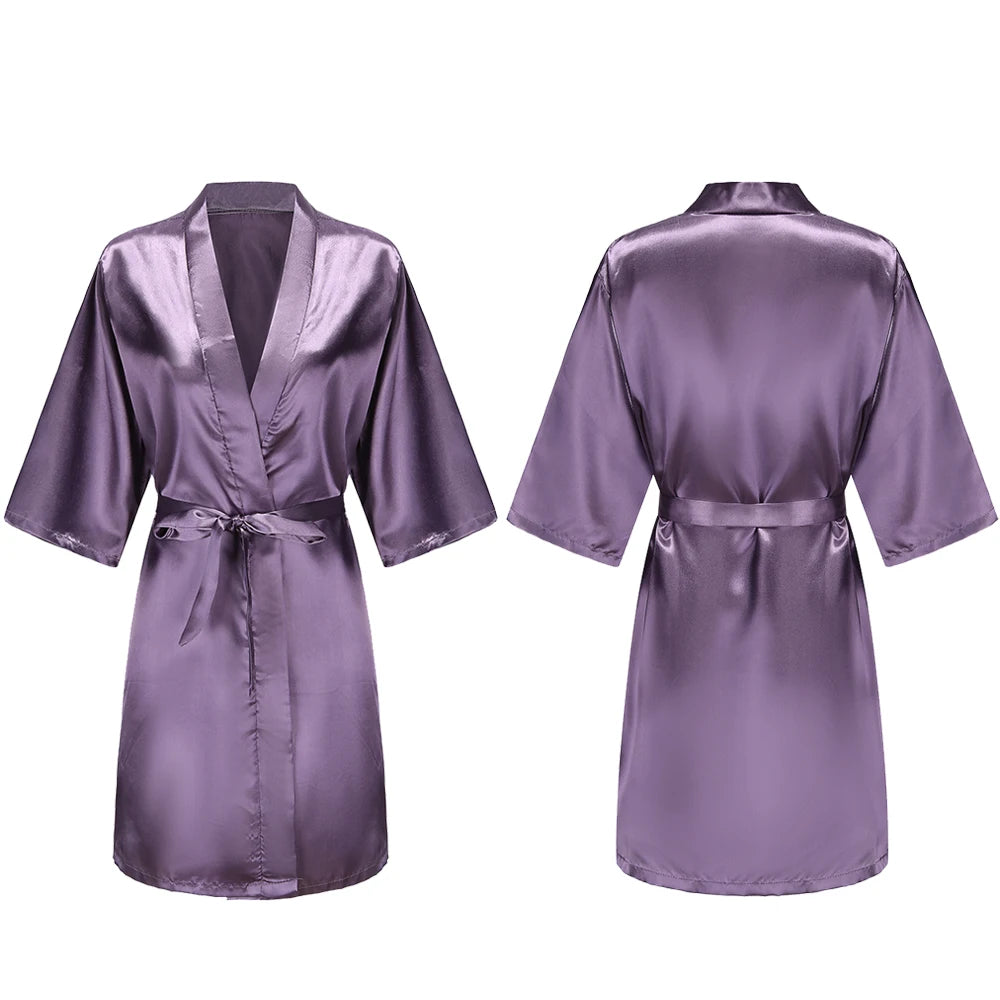 Women's Satin Pajama Set. Short Sleeve Robe & Shorts Loungewear