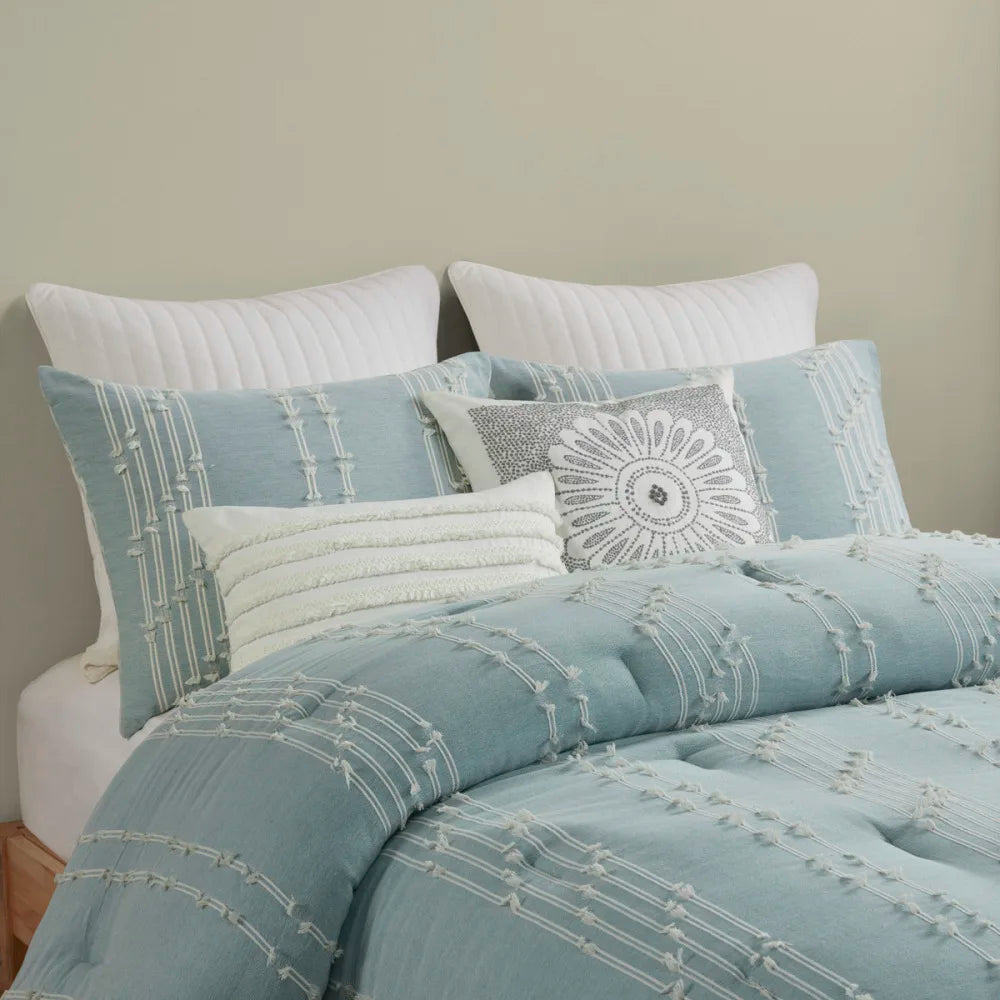 3 Piece Cotton Jacquard Comforter Set Aqua Full/Queen
