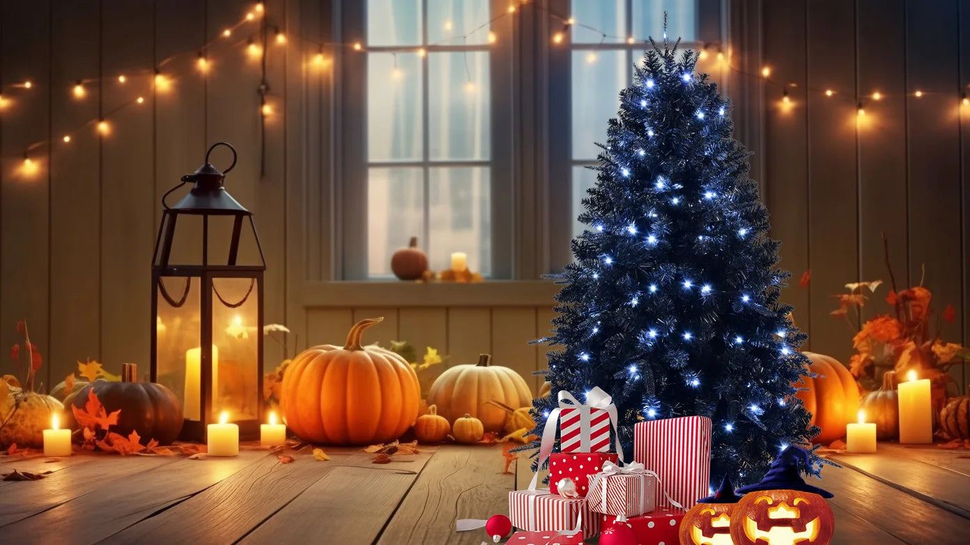 7FT Pre-Lit Black Artificial Christmas Tree with 450 LED Lights . Luxury Holiday Décor