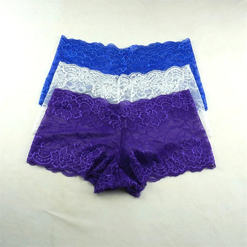Women's Lace Boyshort Panties.  3-Pack Floral Sheer Boxer Underwear