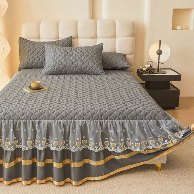 Elegant Quilted Ruffle Bedspread Set