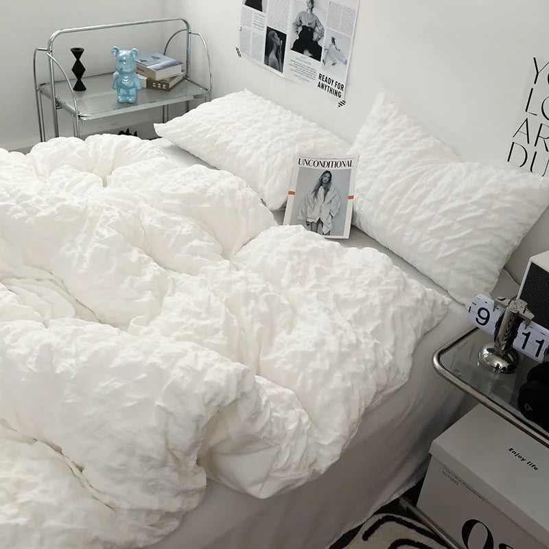 Romantic Ruffled Solid Color Bedding Set