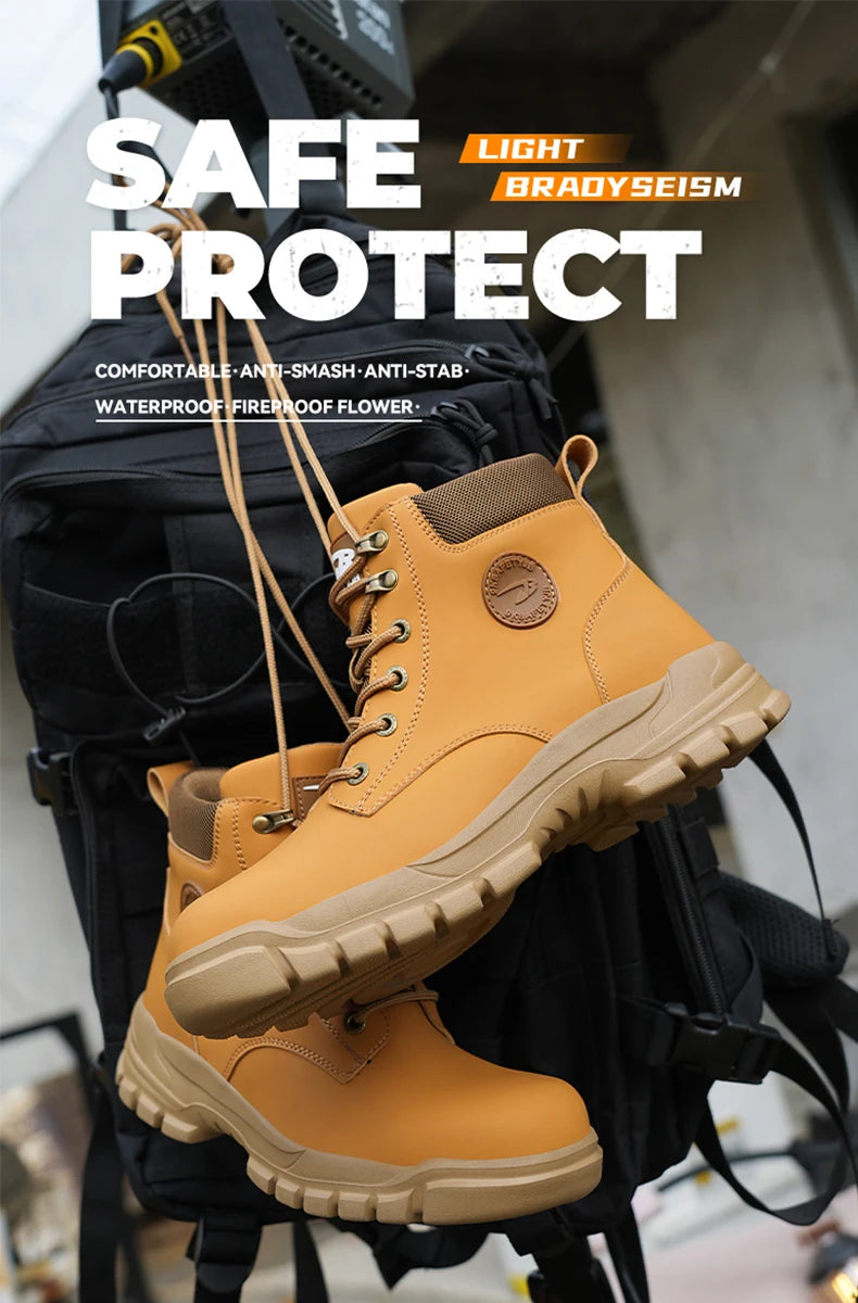 High Top PU Safety Shoes Metal Toe Cap Anti Smash Puncture