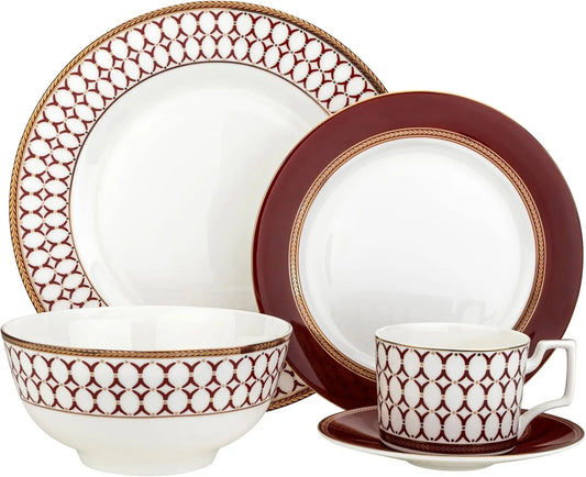 20pcs Bone China Porcelain Dinnerware Set, Elegant Dinner Service for 4 - Dinner Plates, Soup Plates