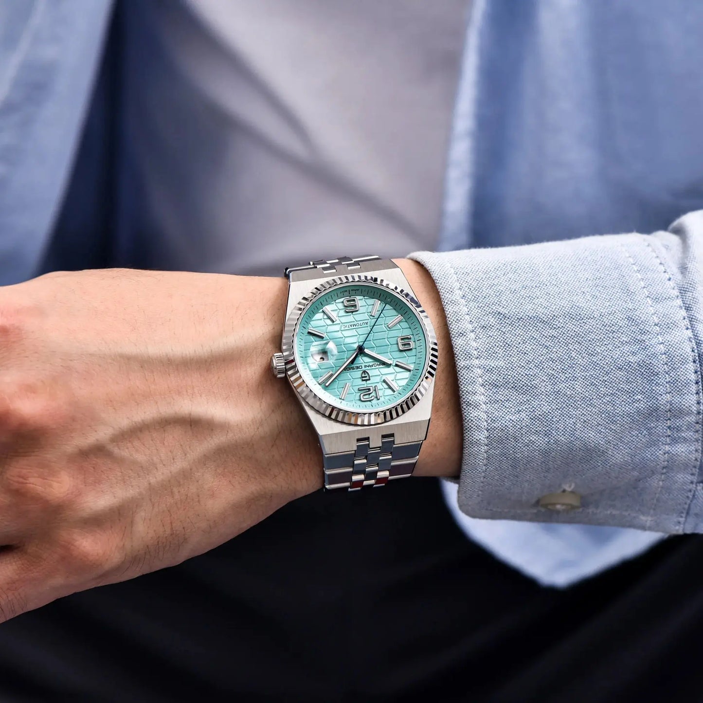 PAGANI DESIGN Men’s Automatic Luxury Watch,  Sapphire Crystal Stainless Steel Waterproof Mechanical Wristwatch with 3D Rhombus Dial