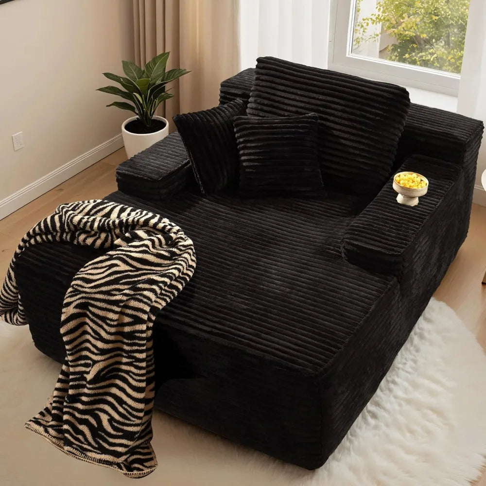 67'' Chaise Lounge Chair Indoor, Oversized Upholstered Sofa Bed, Sleeper Couch Reading Chairs Fluffy Plush Faux Fur Cloud Sofas