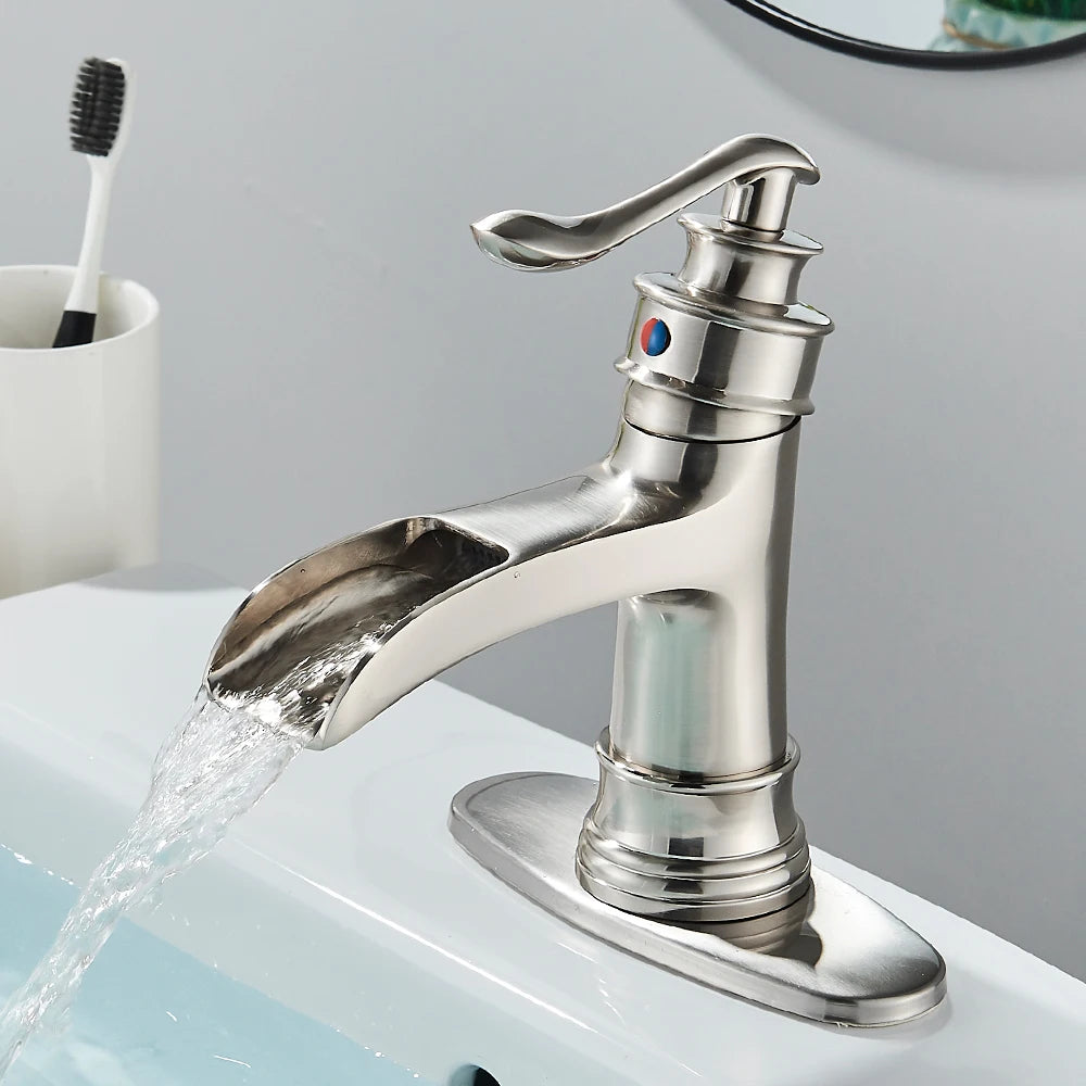 Waterfall Bathroom Faucet Oil Rubbed Bronze Single Handle Lavatory Mixer Tap  Vessel Sink Faucet Farmhouse Vanity  Sink Faucet
