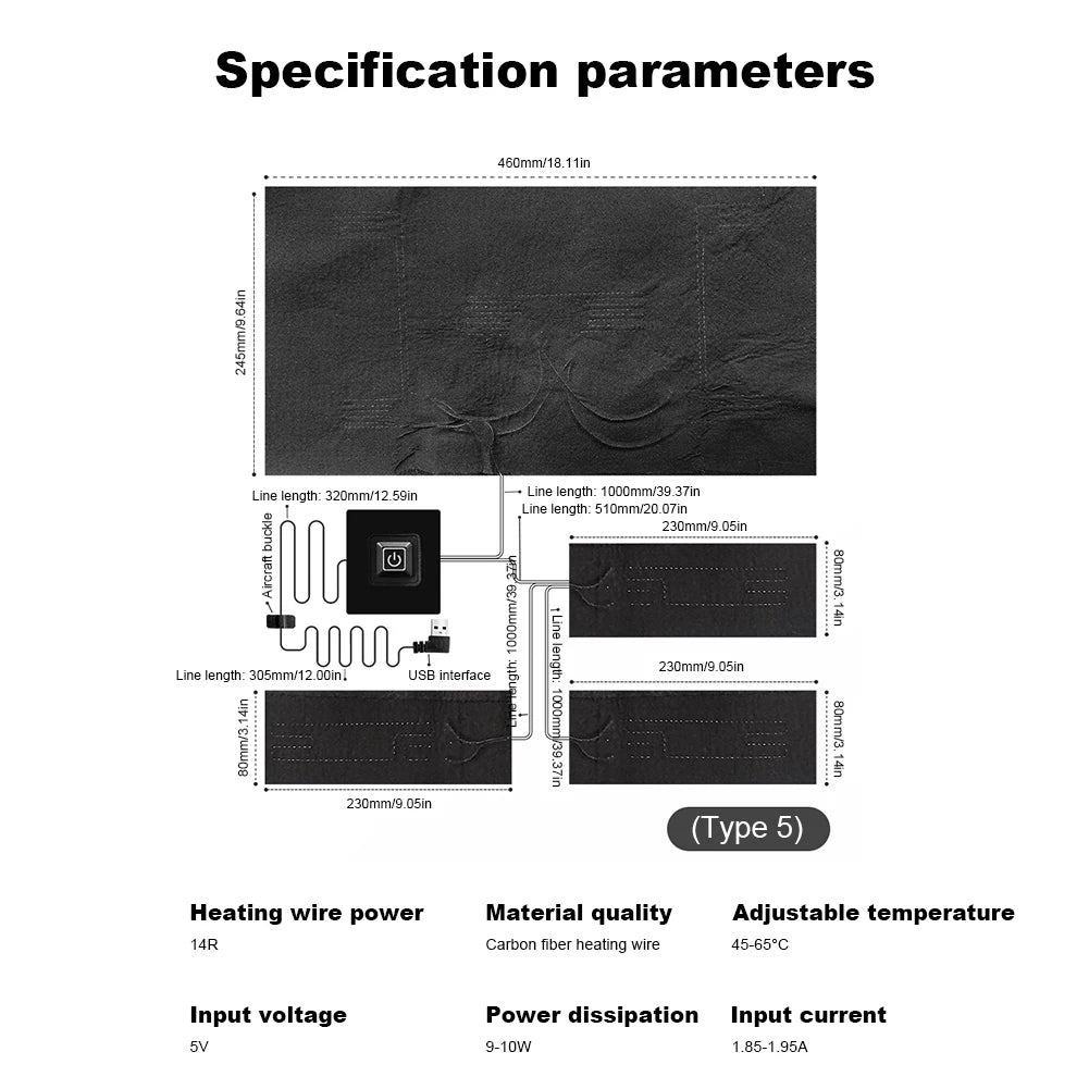 5V USB Clothes Heater Pad With 3 Gear Adjustable Temperature DIY Electric Heating Sheet Heating Warmer Pad For Vest Jacket