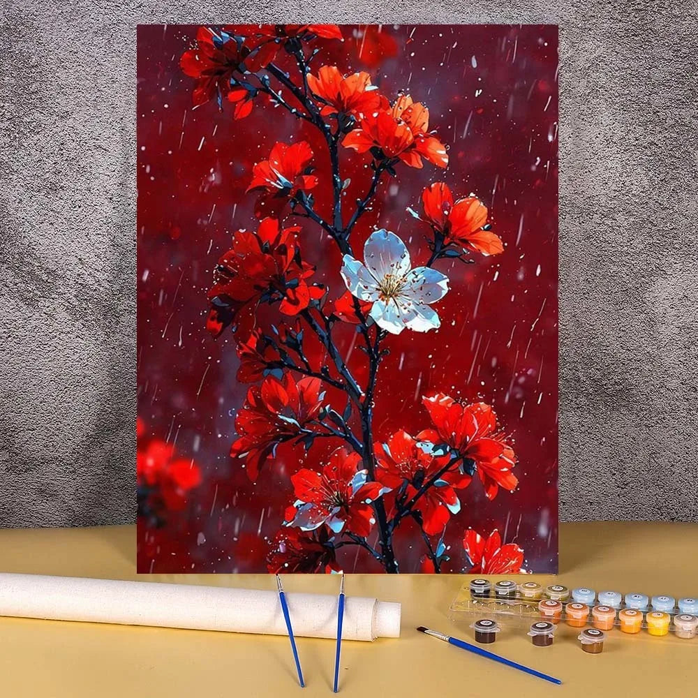 DIY Paint by Numbers Ink & Wash Flower Canvas Kit . Floral Acrylic Painting Set for Adults & Beginners Home Wall Decor Gift