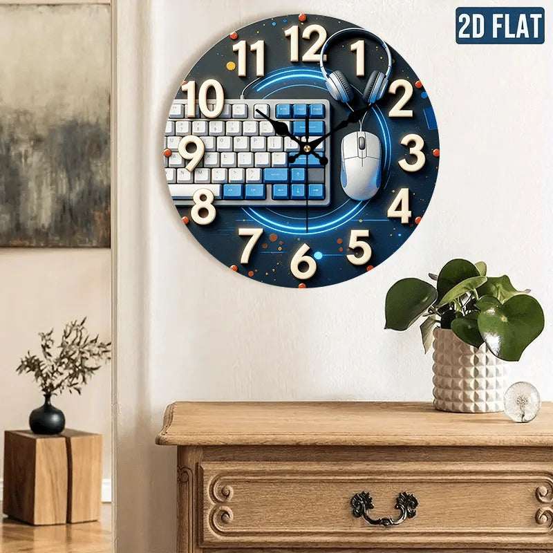 Modern Industrial Wall Clock – Blue Gear  Design & Bold Numerals
