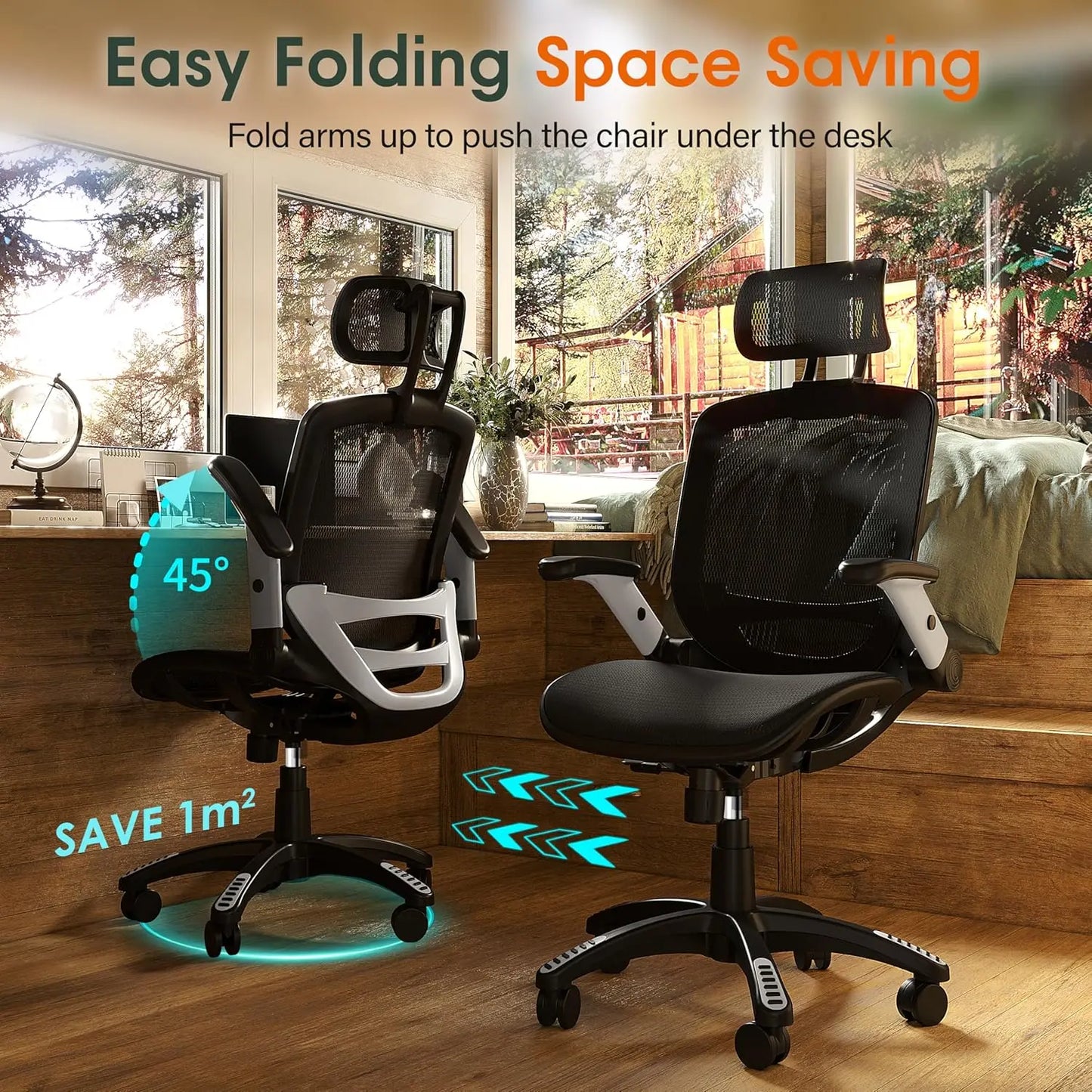 Ergonomic High Back Office Chair with Headrest & Flip Up Arms