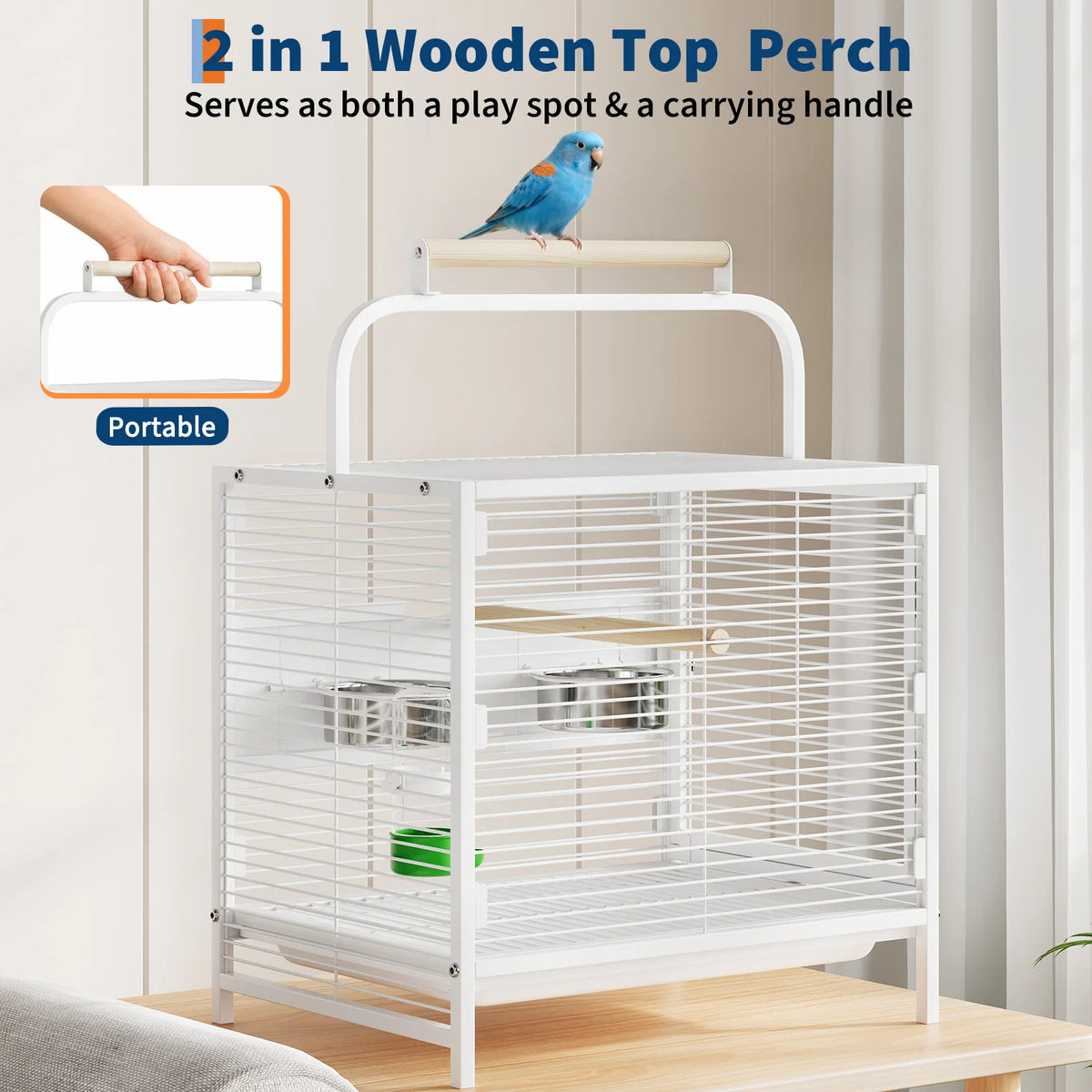 Portable Stainless Steel Travel Bird Cage for Small Parrots