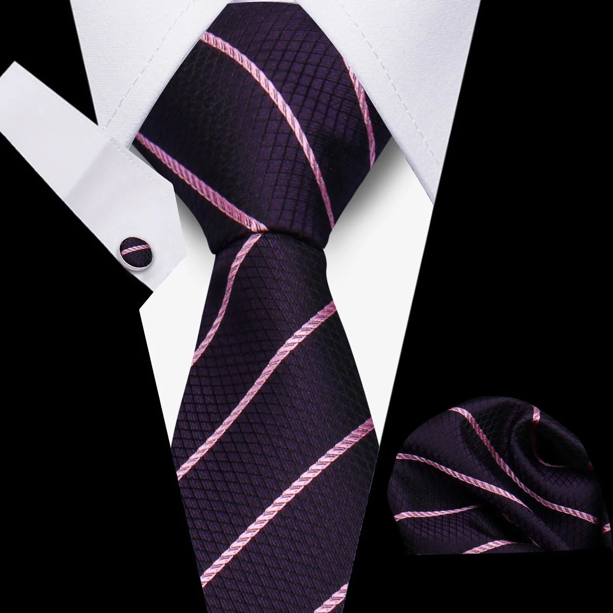 Tie Men Business Necktie Set Classic Plaid Cufflinks Handkerchief For Suit Wedding High Quality 3pcs Ties Sets Formal Gravata