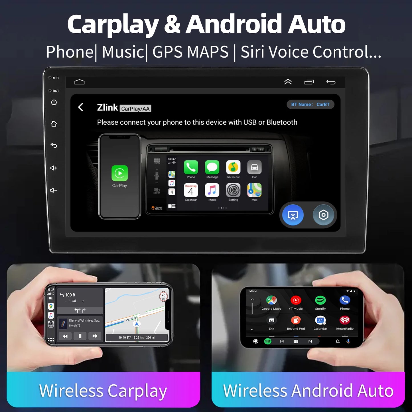 ESSGOO Android 14 Car Stereo  2 DIN Touchscreen with Wireless CarPlay, Android Auto, GPS Navigation & Bluetooth