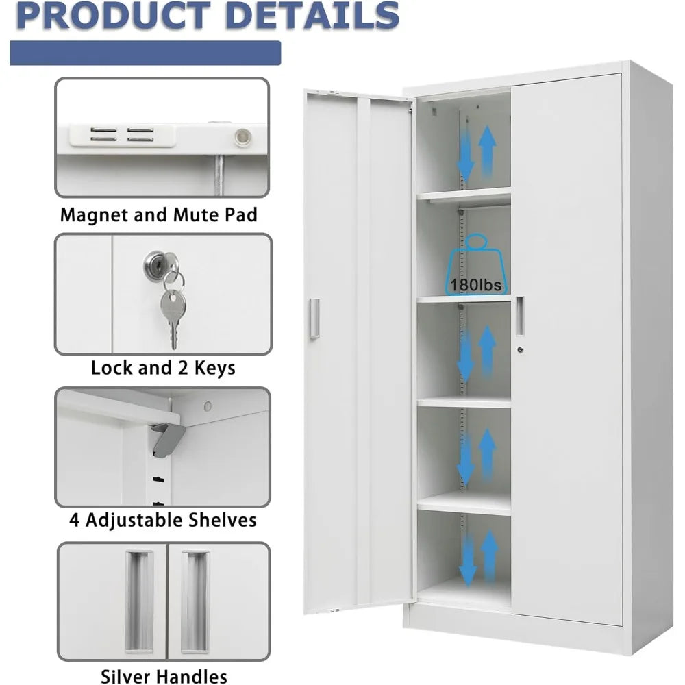 Metal Storage Cabinet, 72" H x 36" W x 18" D Locking Cabinet with Adjustable Shelves, Steel Storage Cabinets for Garage, Home, O