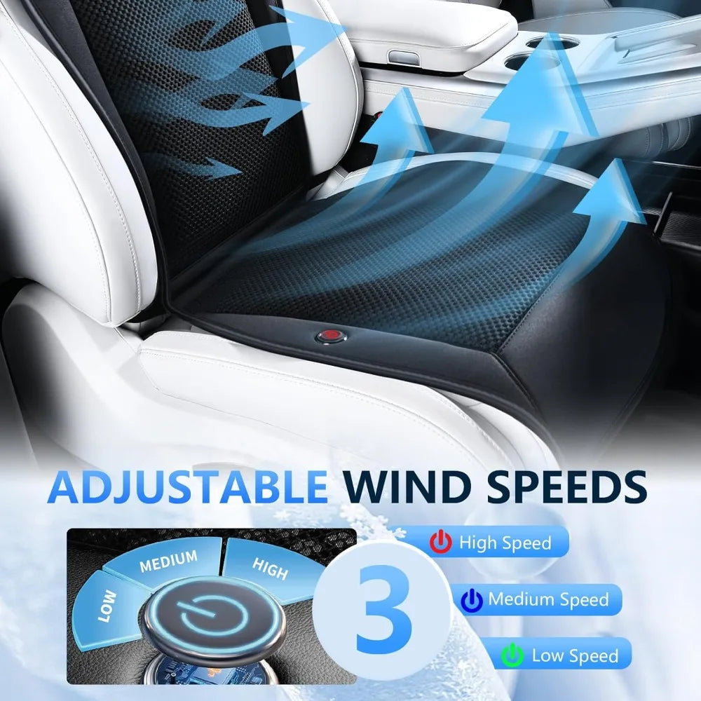 12V-24V Ventilated Car Seat Cushion with 8 Turbo Fans and 3-Speed Cooling System