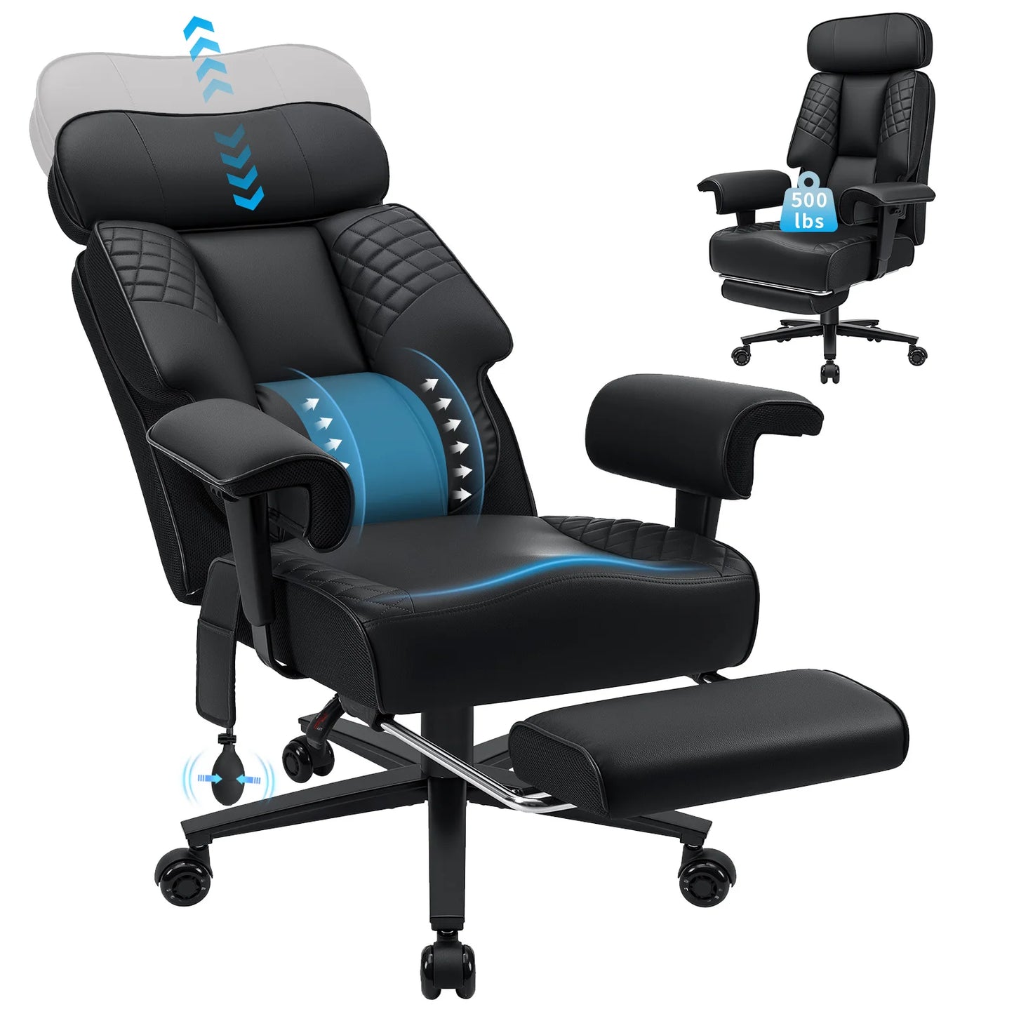 Executive Office Chair with Footrest, Adjustable Headrest & Lumbar Support, Ergonomic High Back Reclining Desk Chair