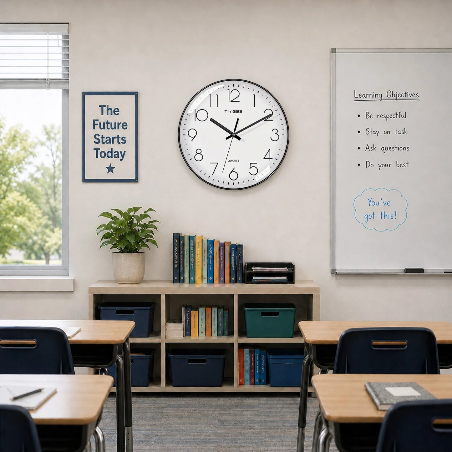 TIMESS 12-Inch Silent Wall Clock with 3D Numbers