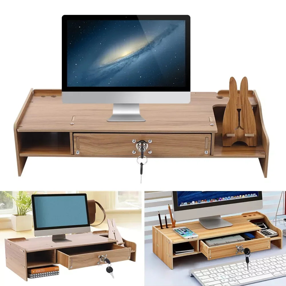 Wooden Monitor Riser Stand with Storage Drawer, Computer Monitor & Laptop Stand, Desktop Organizer for Home Office