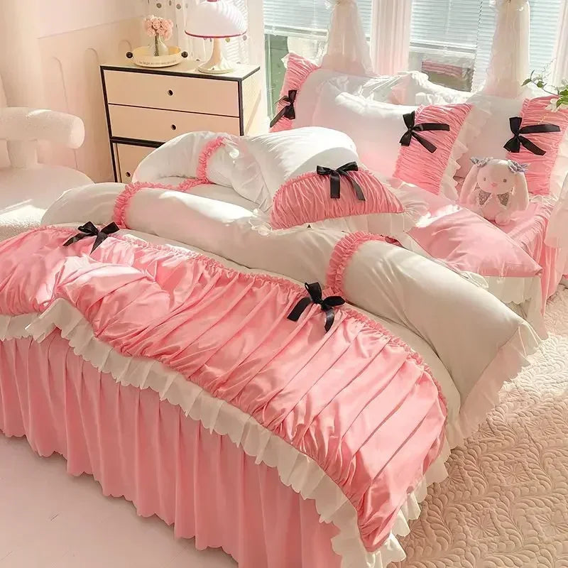 Elegant Ruffled Bow Comforter Bedding Set