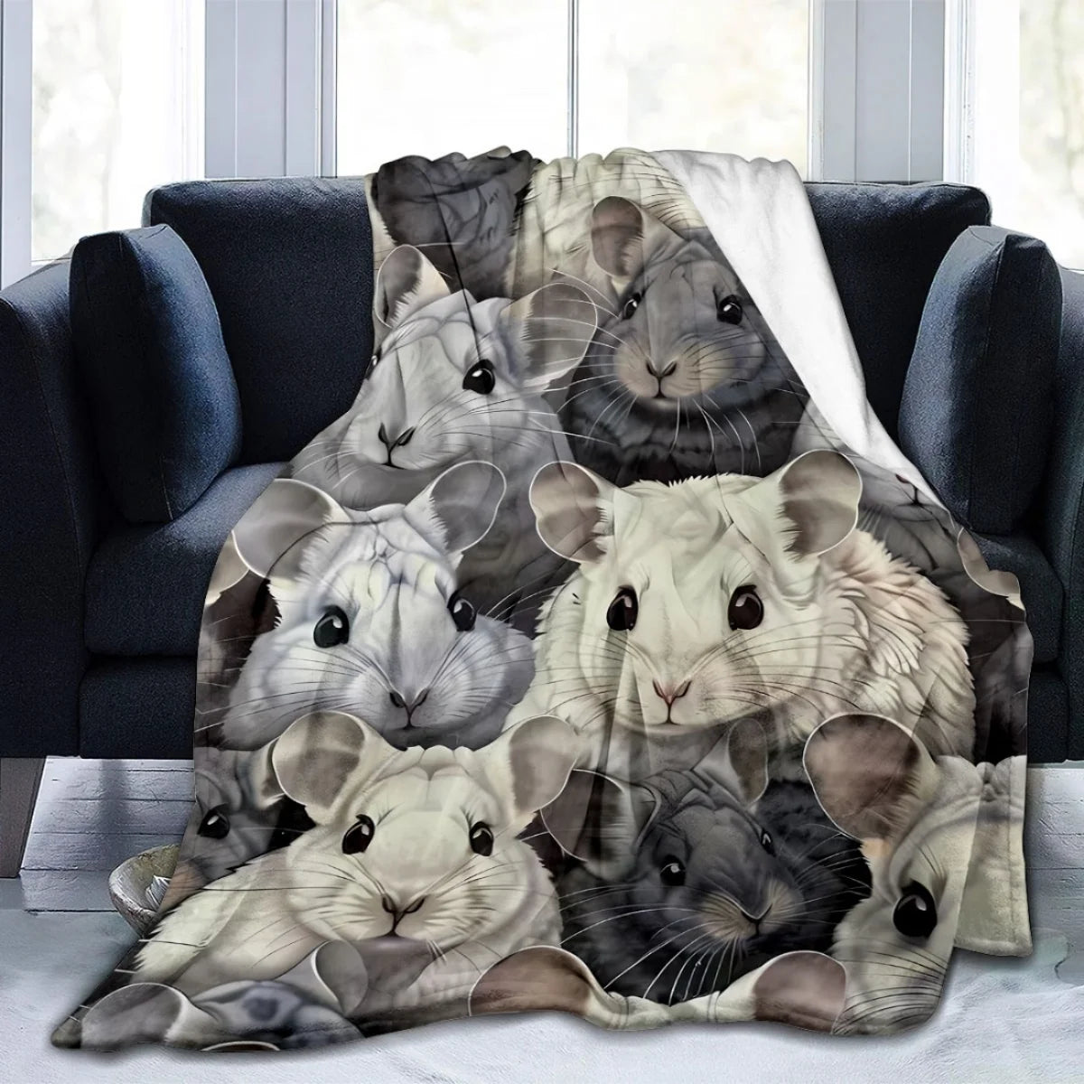 Cute Gray Hamster Flannel Throw Blanket . Ultra Soft Cozy Animal Blanket