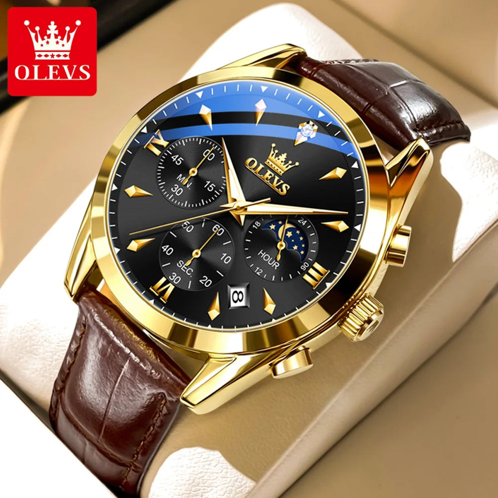 Men’s Elegant Dress Watch – Rose Gold-Tone Case & Brown Leather-Style Strap