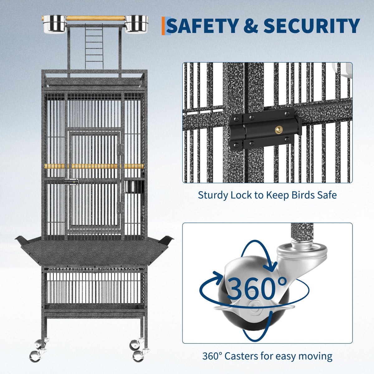 61-Inch Wrought Iron Bird Cage with Play Top & Rolling Stand