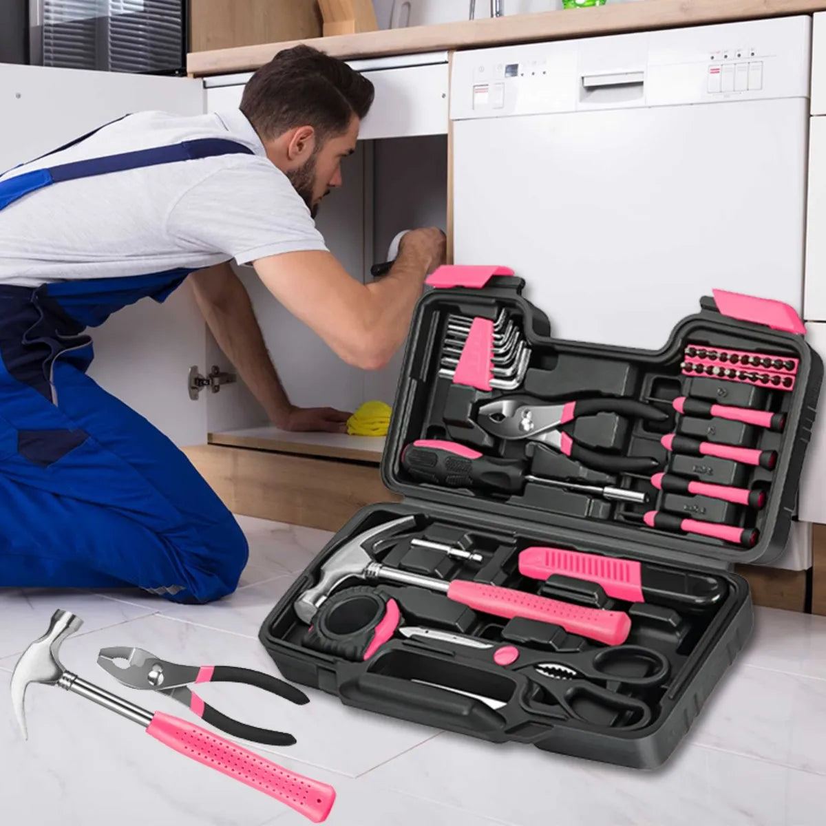 39-Piece Household Tool Set with Tool Box Organizer - Multi-Purpose Small Hand Tool Kit Includes Essential Tools for Home Office