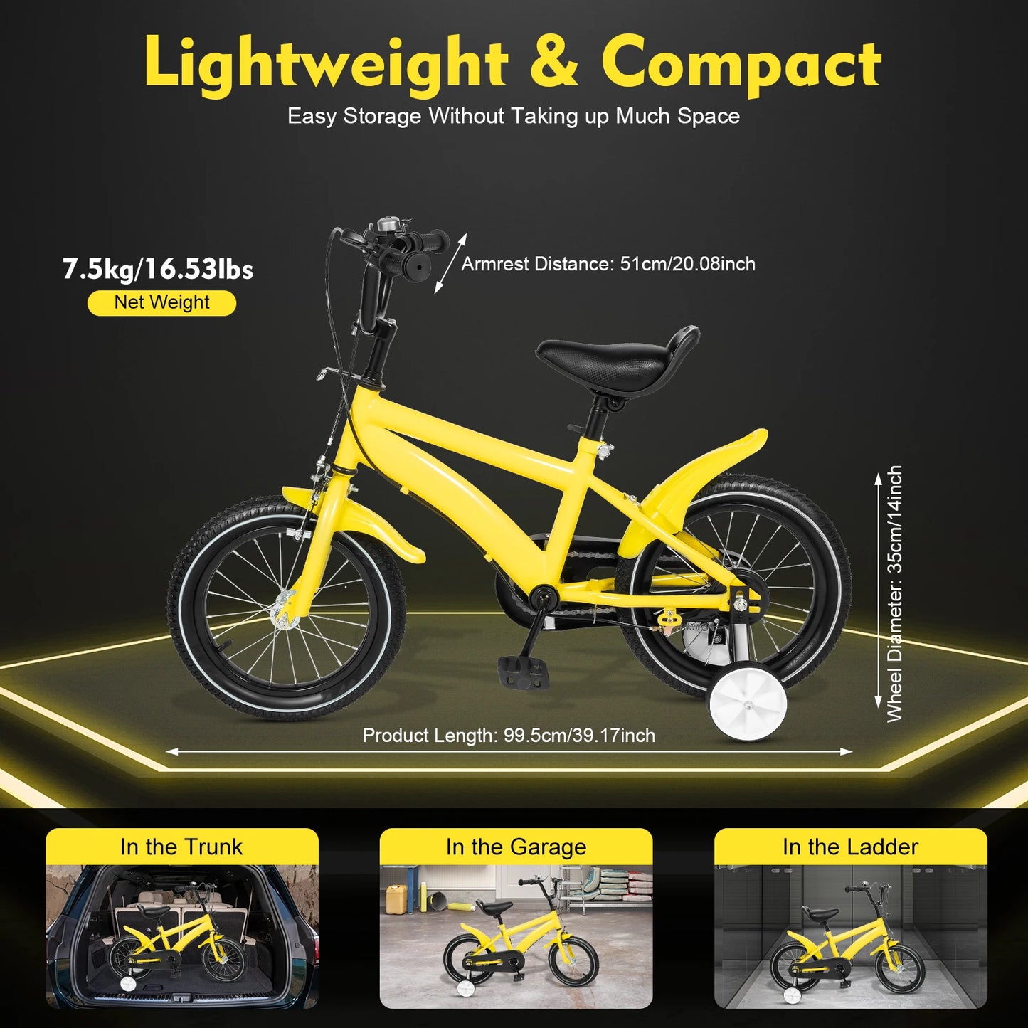 14 Inch Children’s Bicycle with Training Wheels .Kids Bike for Ages 2–5, Adjustable Seat & Handlebars, Boys & Girls
