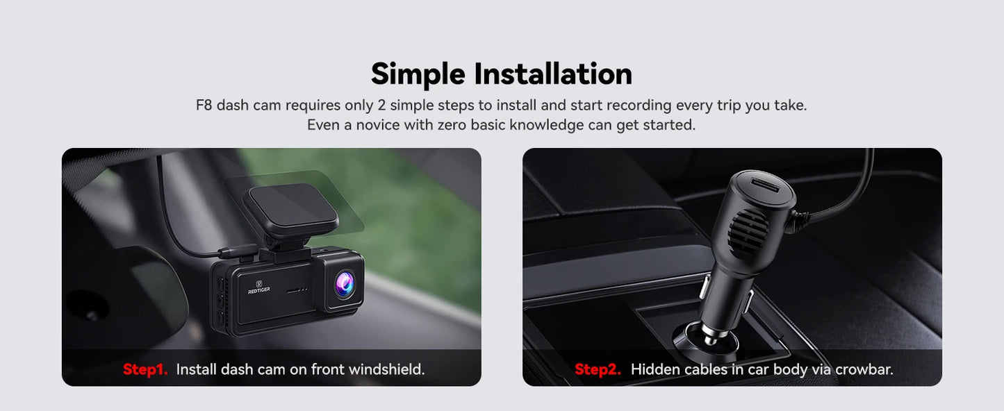 REDTIGER F8  4K+1080P 5.8G WiFi Dash Cam Front and Rear GPS Dash Camera for Cars Front Night Vision Car DVR Car Dash Camera