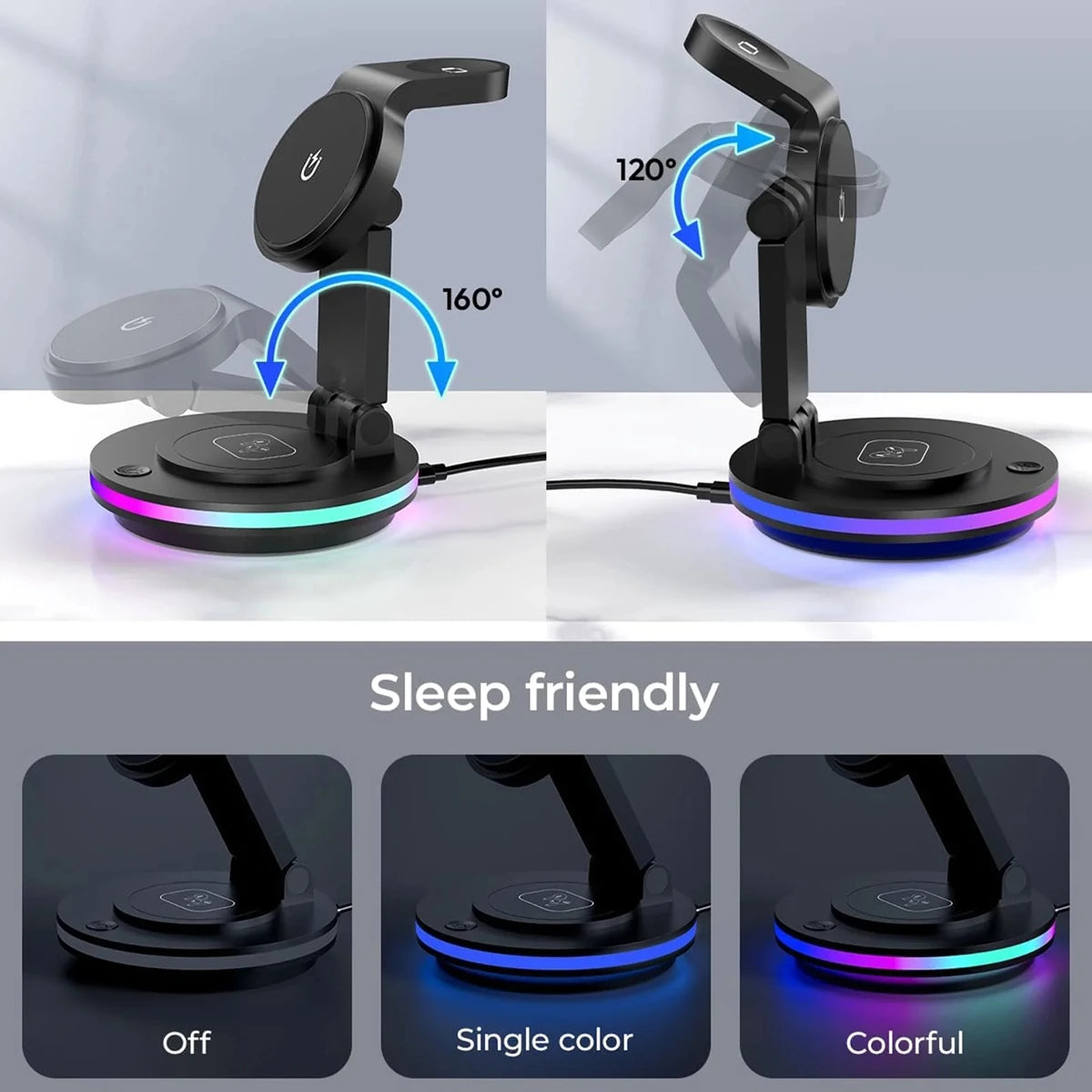 4 in 1 Wireless Charging Station For iPhone 16 15 14 13 12 For MagSafe Magnetic Charger Rotatable Holder Dock With Ambient Light