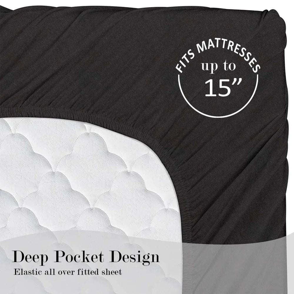Cotton Rich Jersey Bed Sheet Set King 4 Pieces Breathable Soft Cozy Stretchy Fitted Flat Pillowcases Easy Care All Season