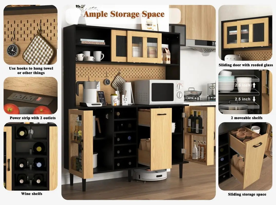 59 Inch Buffet Sideboard Cabinet With Power Outlet Wine Rack