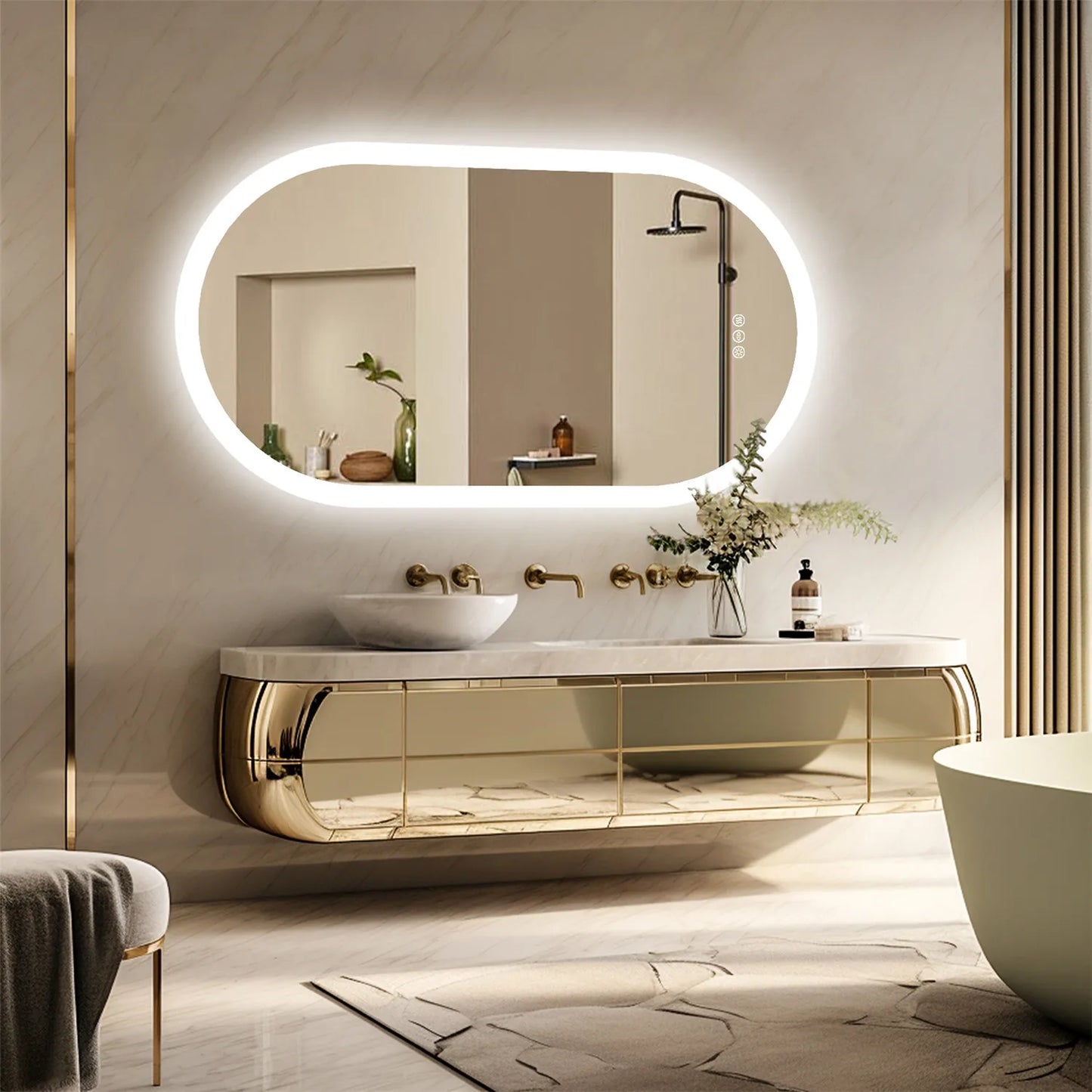 Backlit Smart LED Bathroom Mirror Oval Dimmable Anti Fog