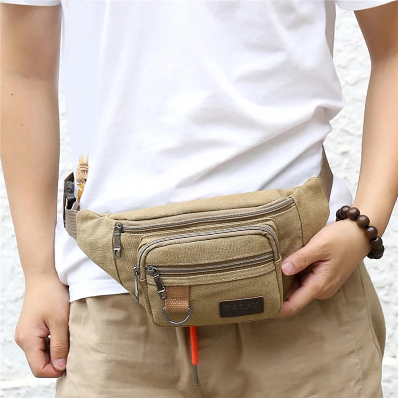 Canvas Crossbody Waist Bag with Adjustable Shoulder Strap