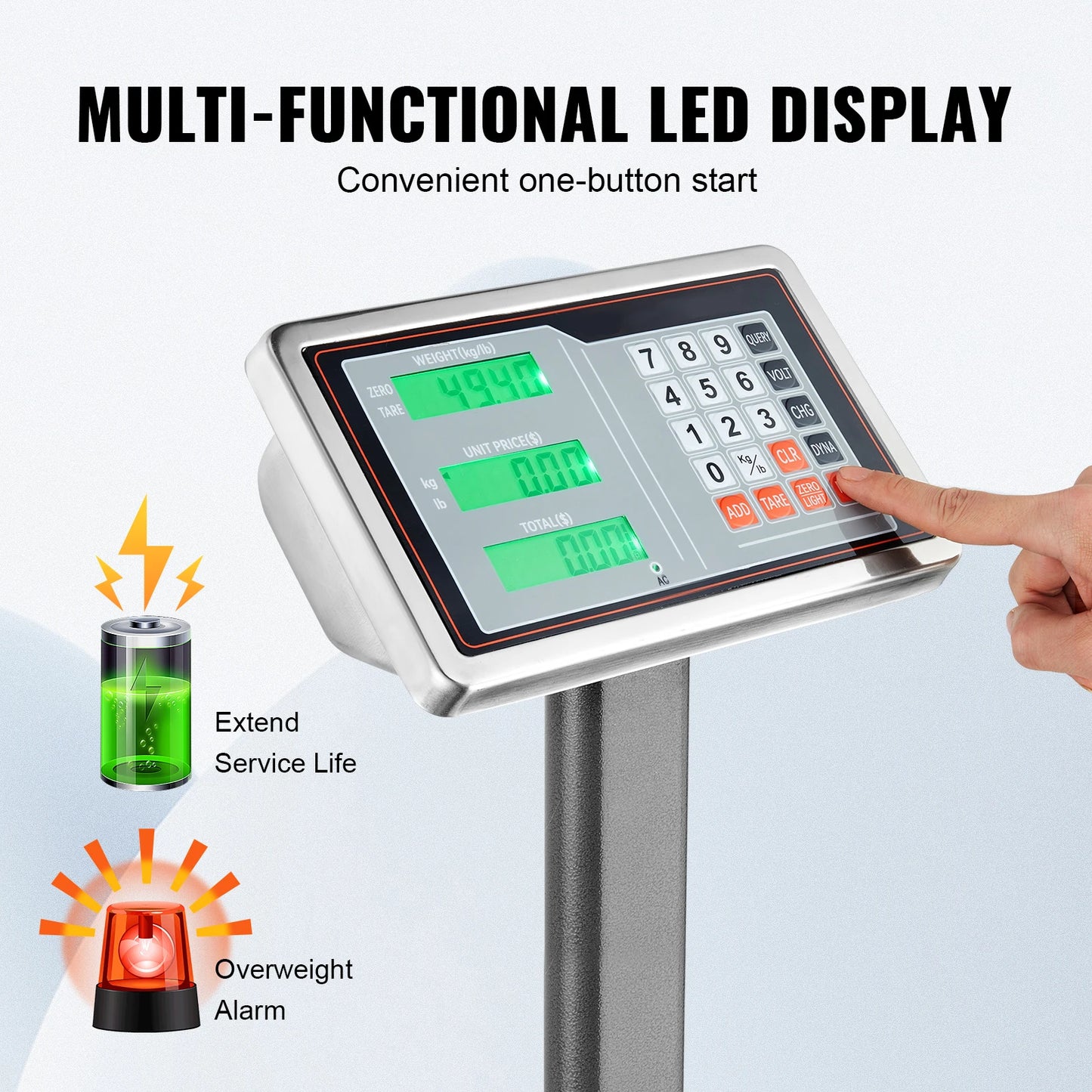 SucceBuy Computing Digital Platform Scale 660 lbs Load with LB/KG Tare Price Calculator Stainless Steel High-Definition Display