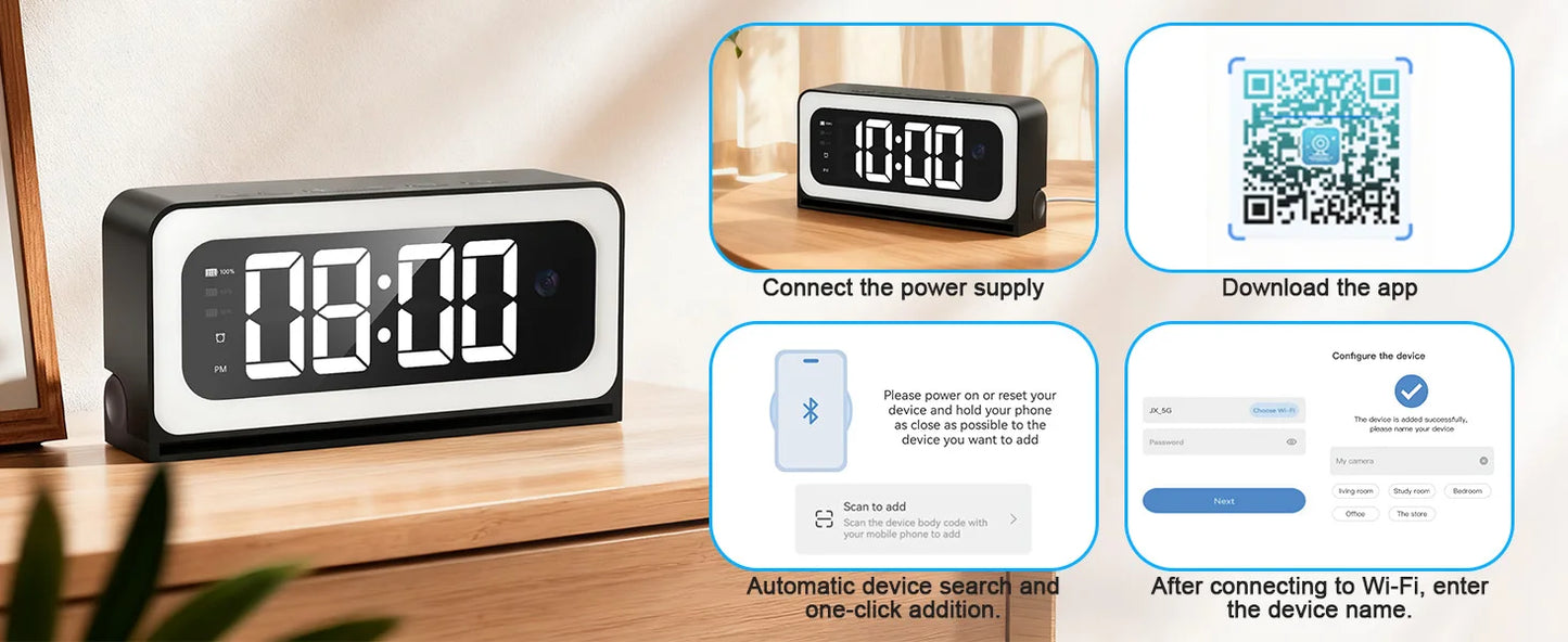 Wesecuu Smart Clock Camera, 2K Indoor Cameras for Home Security, Nanny Camera 5G WiFi Security Cameras Wireless, Two-Way Talk,